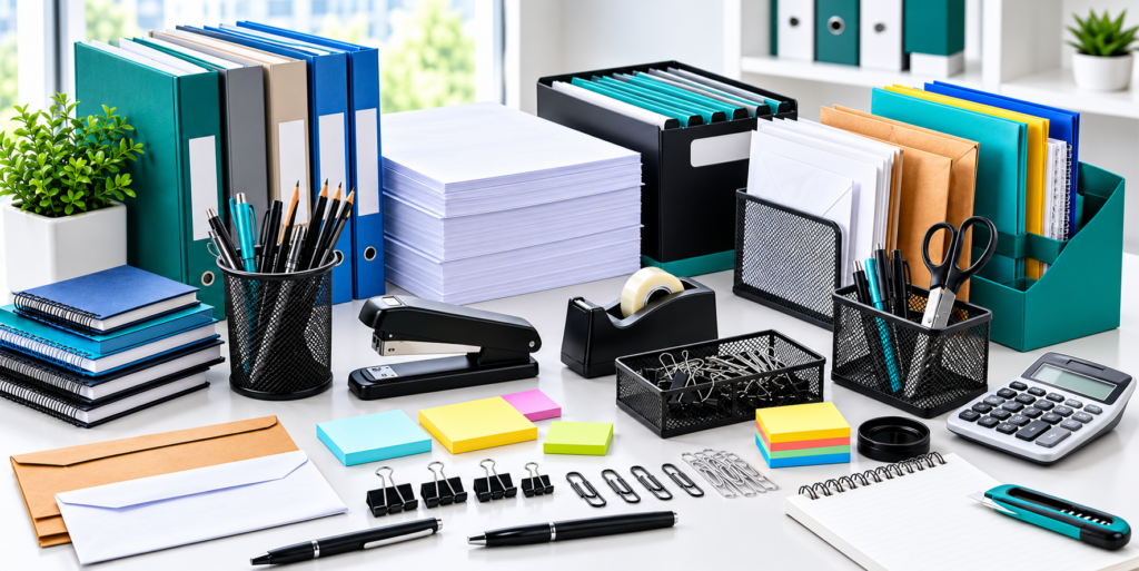 modern office stationery flatlay