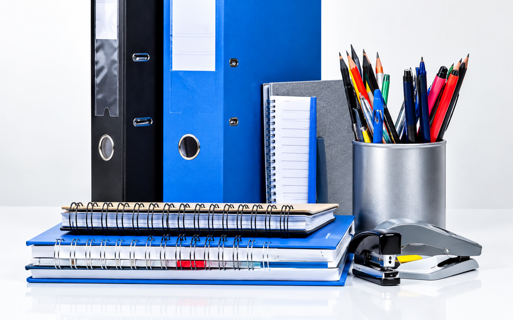organized office stationery still life